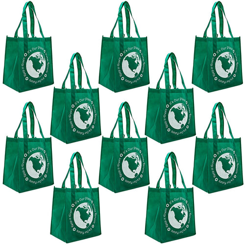 ReBagMe Large Reusable Grocery Bag Totes with Extra Reinforced Handles - Green (Pack of 10)