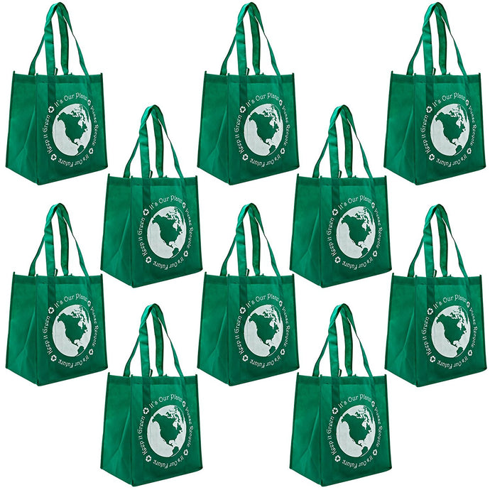 ReBagMe Large Reusable Grocery Bag Totes with Extra Reinforced Handles - Green (Pack of 10)
