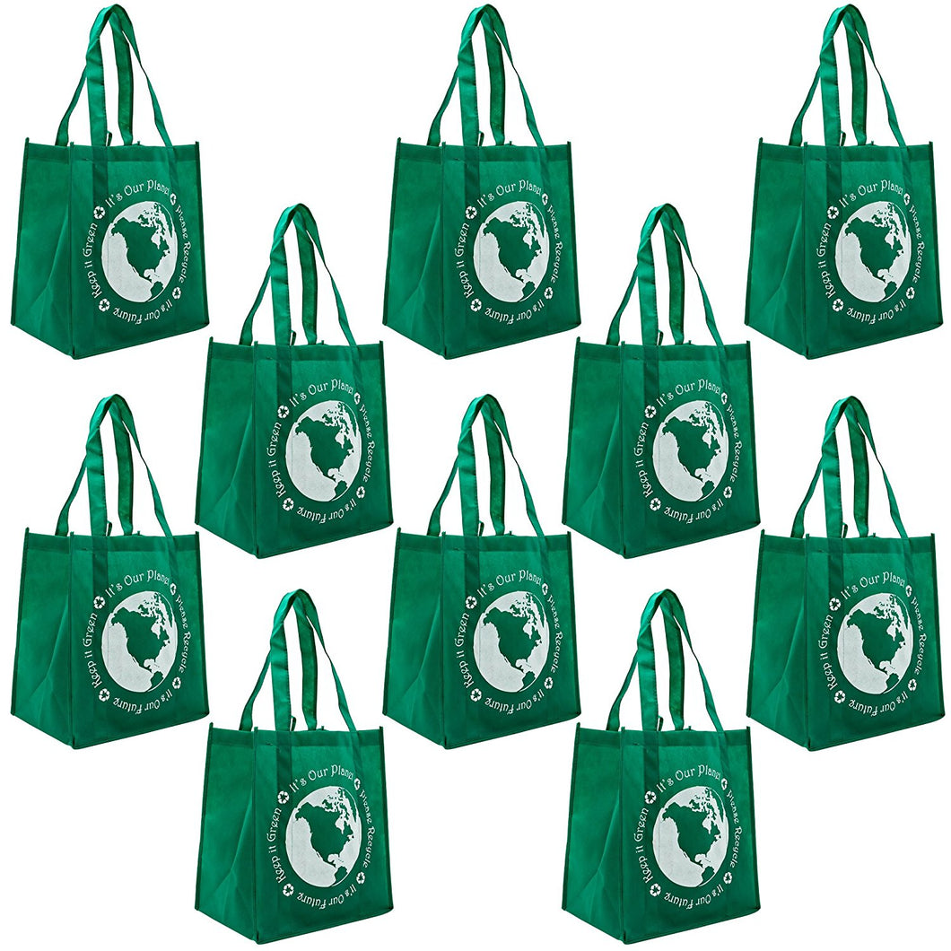 ReBagMe Large Reusable Grocery Bag Totes with Extra Reinforced Handles - Green (Pack of 10)