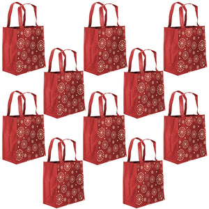 ReBagMe Large Reusable Grocery Bag Totes with Extra Reinforced Handles - Red (Pack of 10)