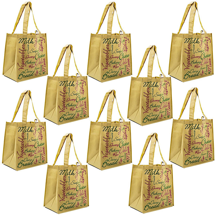 ReBagMe Large Reusable Grocery Bag Totes with Extra Reinforced Handles - Brown (Pack of 10)