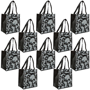 ReBagMe Large Reusable Grocery Bag Totes with Extra Reinforced Handles - Black (Pack of 10)