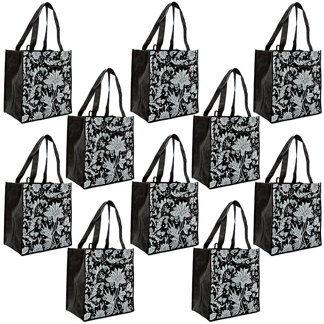 ReBagMe Large Reusable Grocery Bag Totes with Extra Reinforced Handles - Black (Pack of 10)